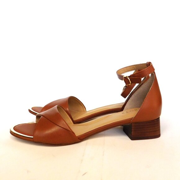 Talbots Open Toe Block 1"  Heel Camel Leather Shoes Sandals Size 7 Ankle Strap - Picture 4 of 10